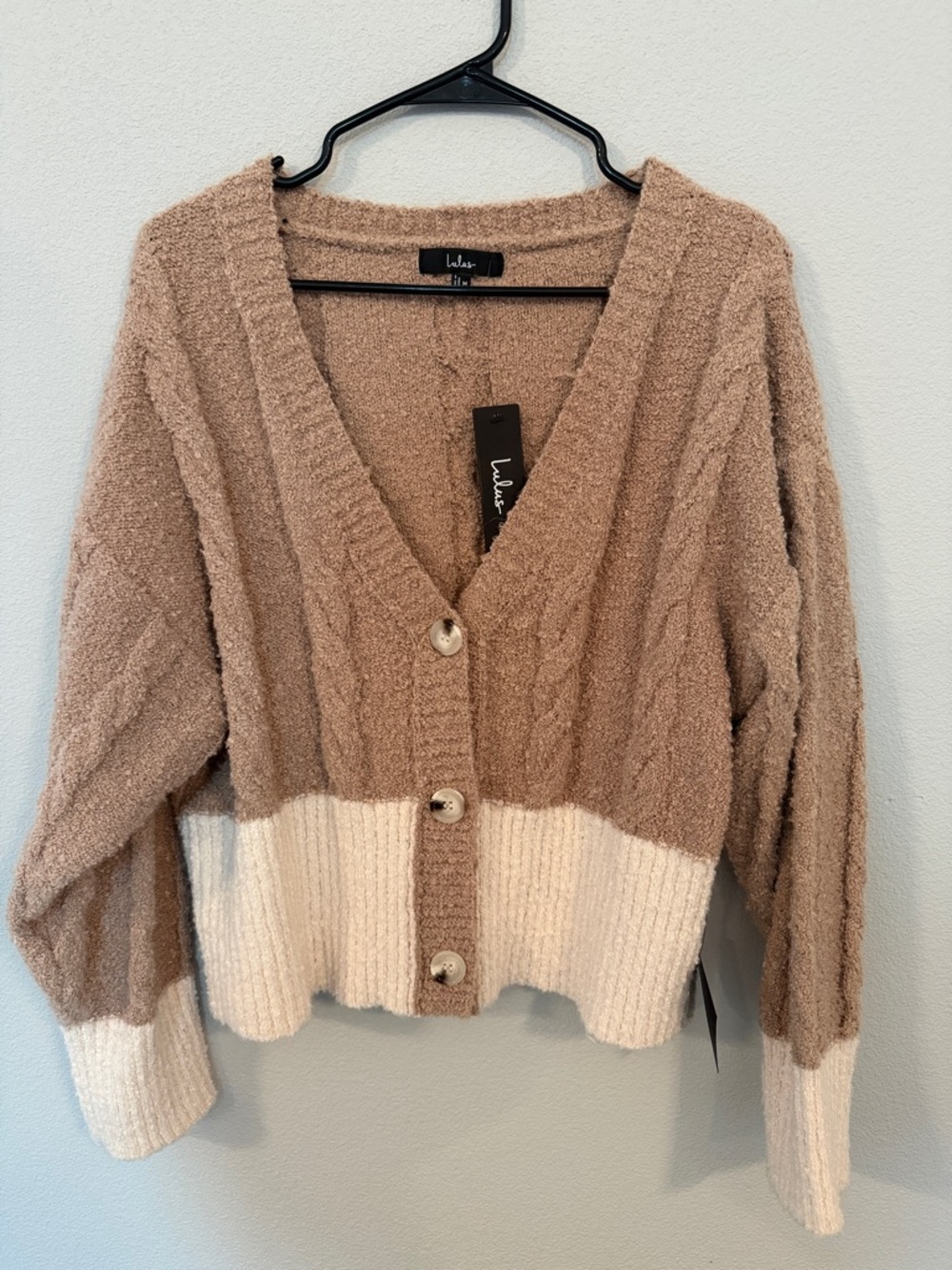 Lulu's NWT Taupe & Cream Colorblock Button-Up Cardigan